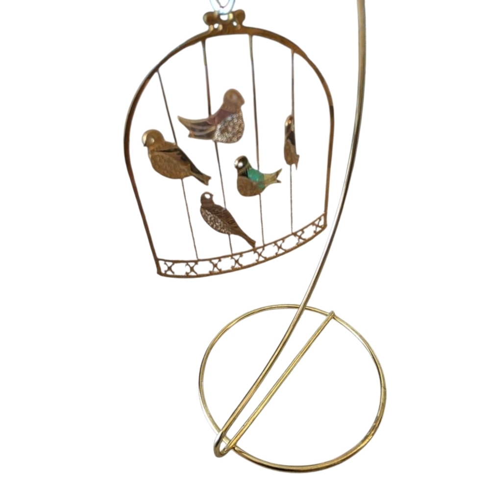 3D Vintage 18k Gold Plated Birdcage Christmas Ornament Holiday 1980's - Picture 3 of 3